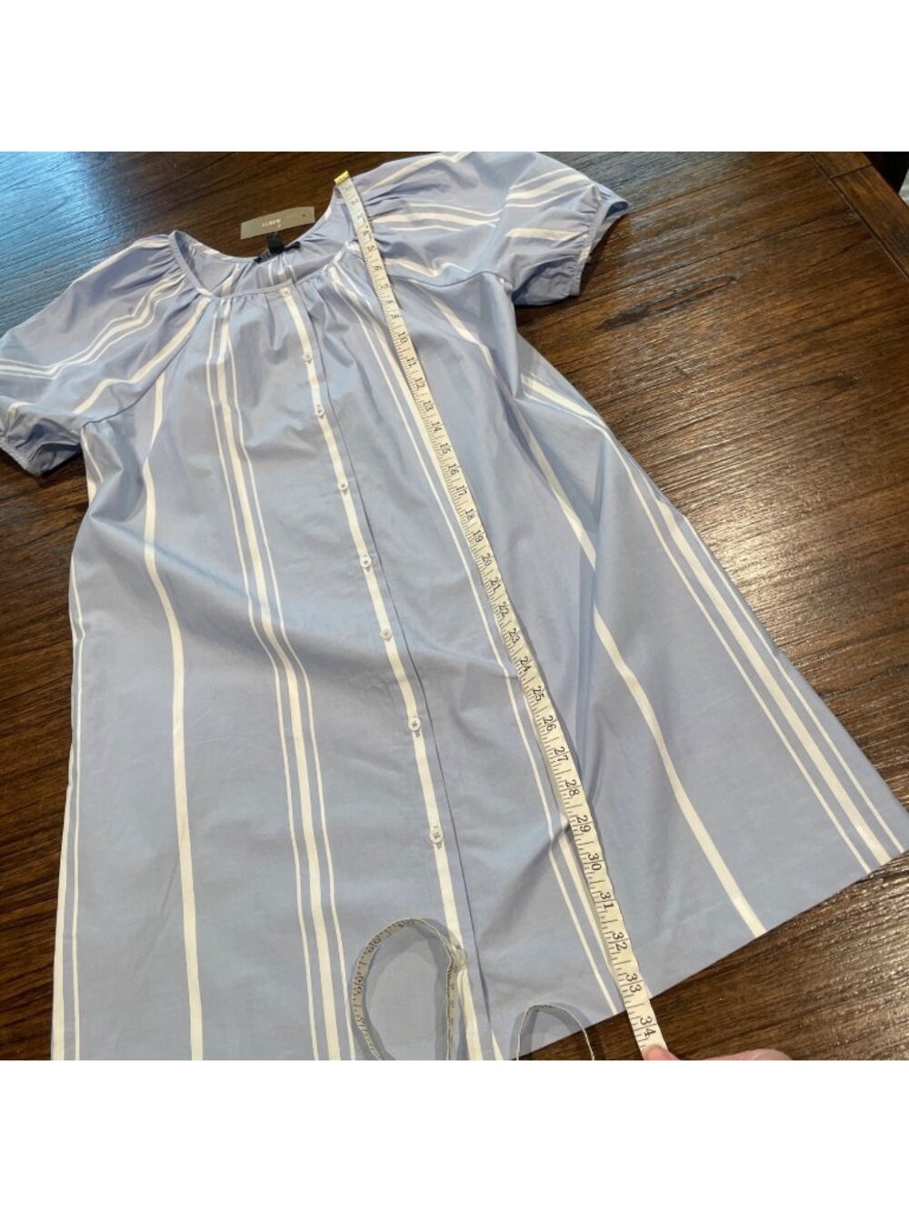 NWT Flawed J.Crew Puff-Sleeve Mini Dress XXS Blue Striped Cotton Popover Poplin - Picture 12 of 14